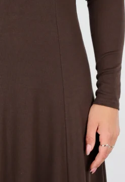 Donkerbruine Stretch Jurk met Lange Mouwen