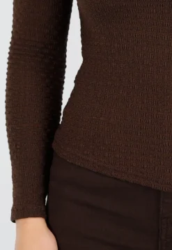 Donkerbruine Top met Vierkante Hals en Lange Mouwen