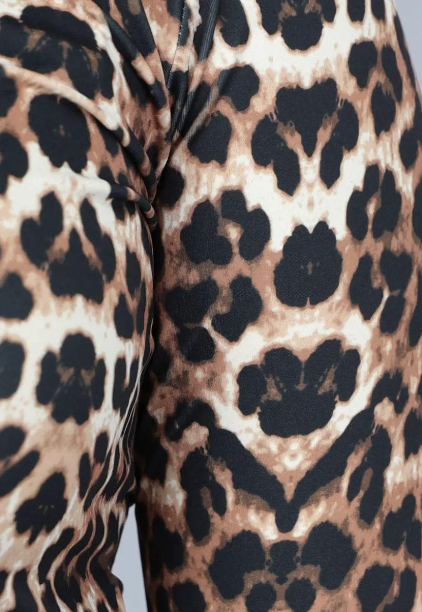 Donkere Leopard Print Stretch Set met Lange Mouwen