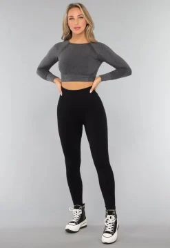 Donkergrijze Korte Longsleeve Sporttop