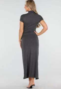 Donkergrijze Maxi Jurk met Col en Split