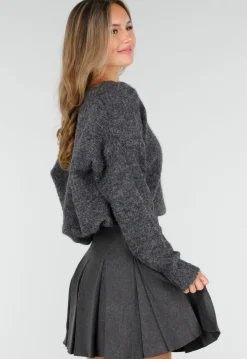 Donkergrijze Zachte Trui met V-Hals en Oversized Pasvorm