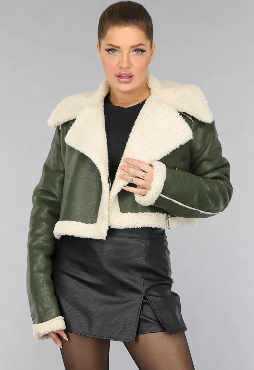Donkergroene Cropped Lammy Coat