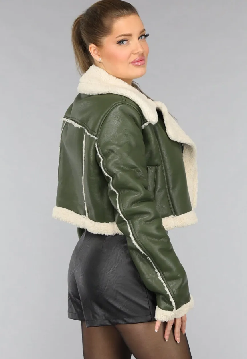 Donkergroene Cropped Lammy Coat