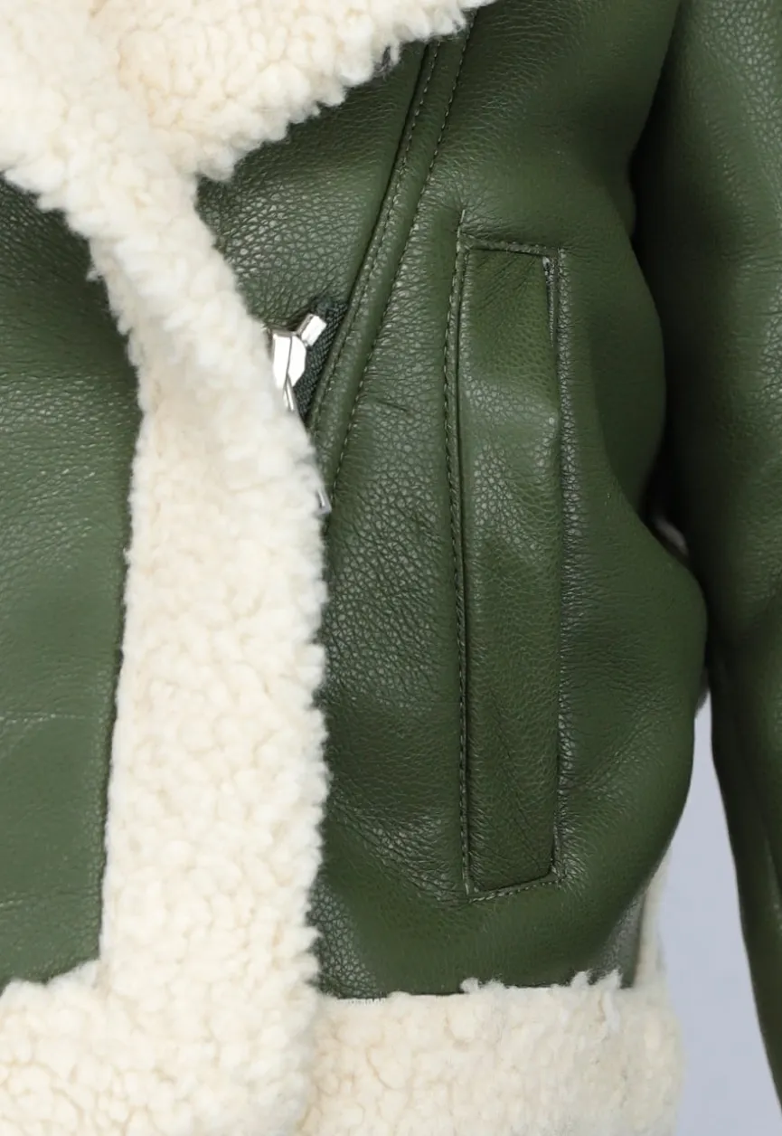 Donkergroene Cropped Lammy Coat