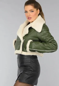 Donkergroene Cropped Lammy Coat