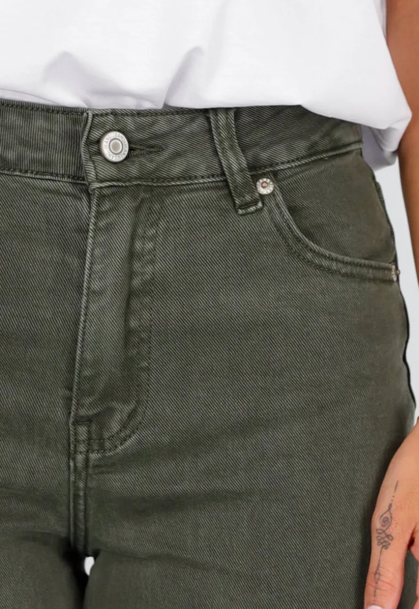 Donkergroene Denim Tall Jeans met Straight Leg, Hoge Taille en Lange Pijpen