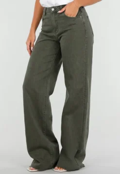Donkergroene Denim Tall Jeans met Straight Leg, Hoge Taille en Lange Pijpen