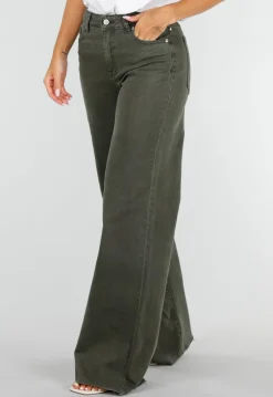 Donkergroene Denim Tall Jeans met Straight Leg, Hoge Taille en Lange Pijpen