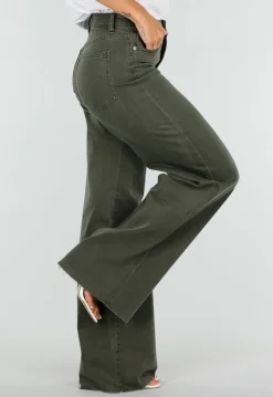 Donkergroene Denim Tall Jeans met Straight Leg, Hoge Taille en Lange Pijpen