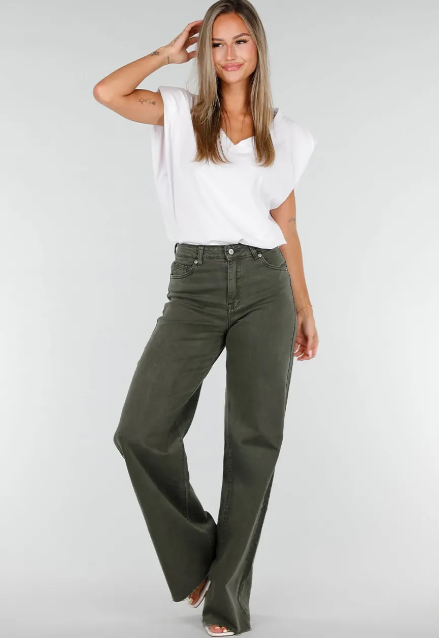 Donkergroene Denim Tall Jeans met Straight Leg, Hoge Taille en Lange Pijpen
