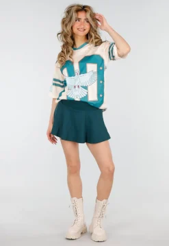 Donkergroene Geplooide Skort met Stretch