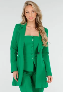 Donkergroene Halflange Blazer met Stretch