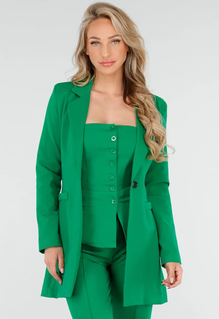 Donkergroene Halflange Blazer met Stretch