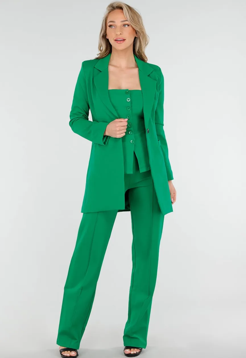 Donkergroene Halflange Blazer met Stretch