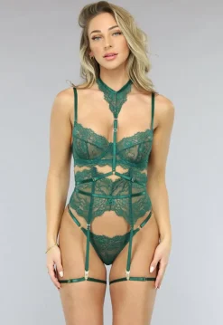 Donkergroene Intimate Lingerie Set met Strappy Details