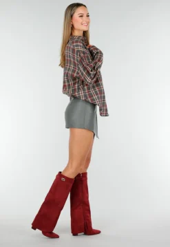 Donkergroene Lederlook Asymmetrische Skort met Schuine Overslag