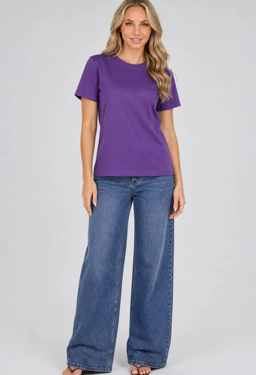 Donker Paars Basic T-Shirt met Lichte Stretch