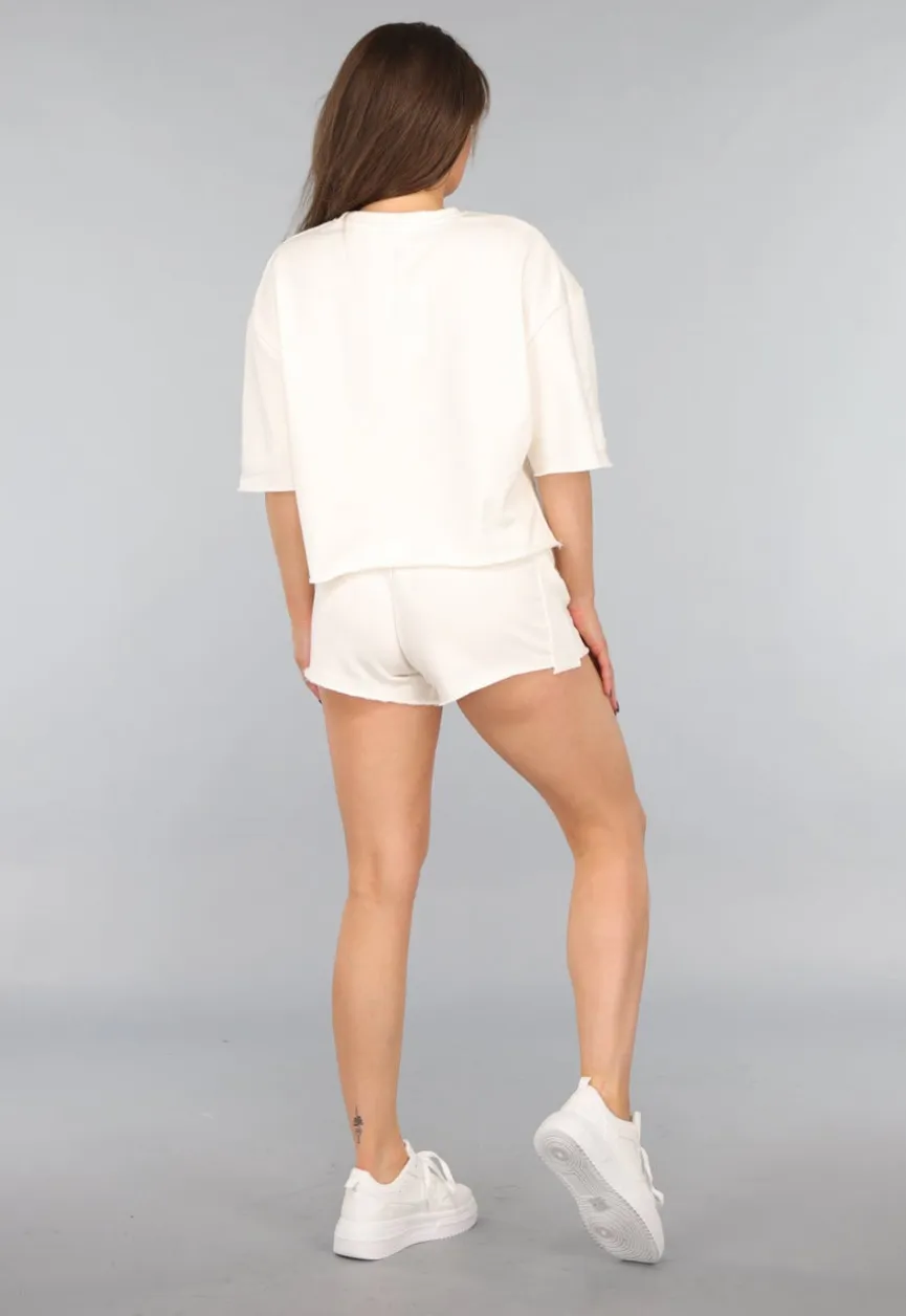 Ecru Jogger Short met Rode Tekst