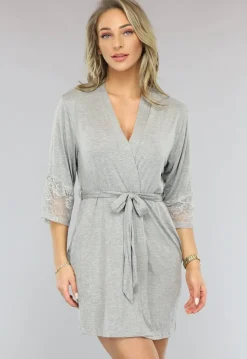 Elastische Grijze Kimono met Kanten Rug