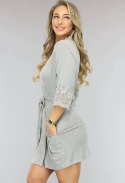 Elastische Grijze Kimono met Kanten Rug