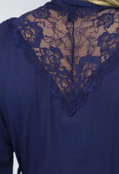 Elastische Navy Kimono met Kanten Rug