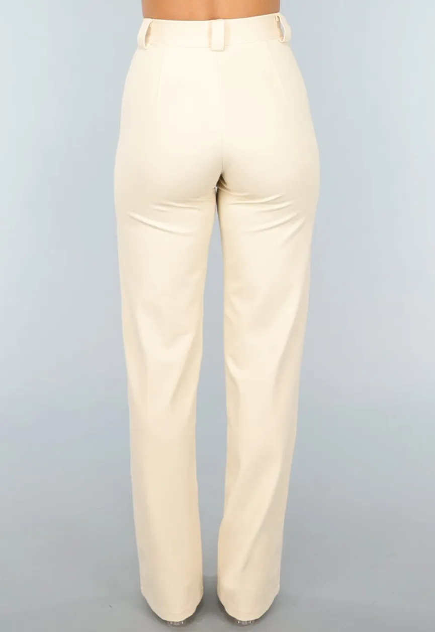 Elastische Straight Leg Pantalon in Beige