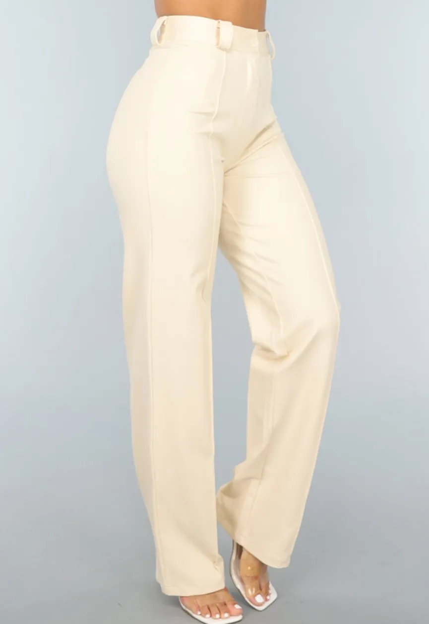 Elastische Straight Leg Pantalon in Beige