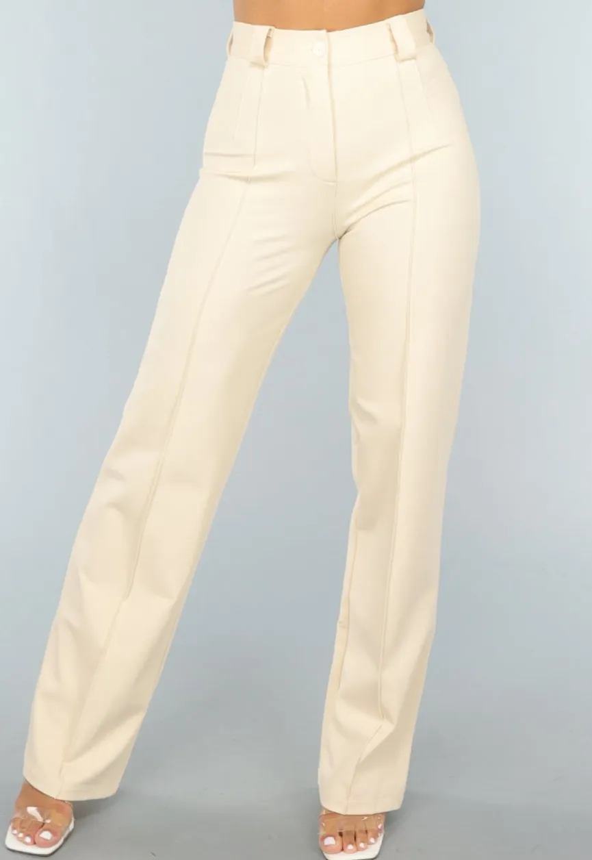 Elastische Straight Leg Pantalon in Beige