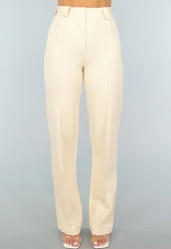 Elastische Straight Leg Pantalon in Beige