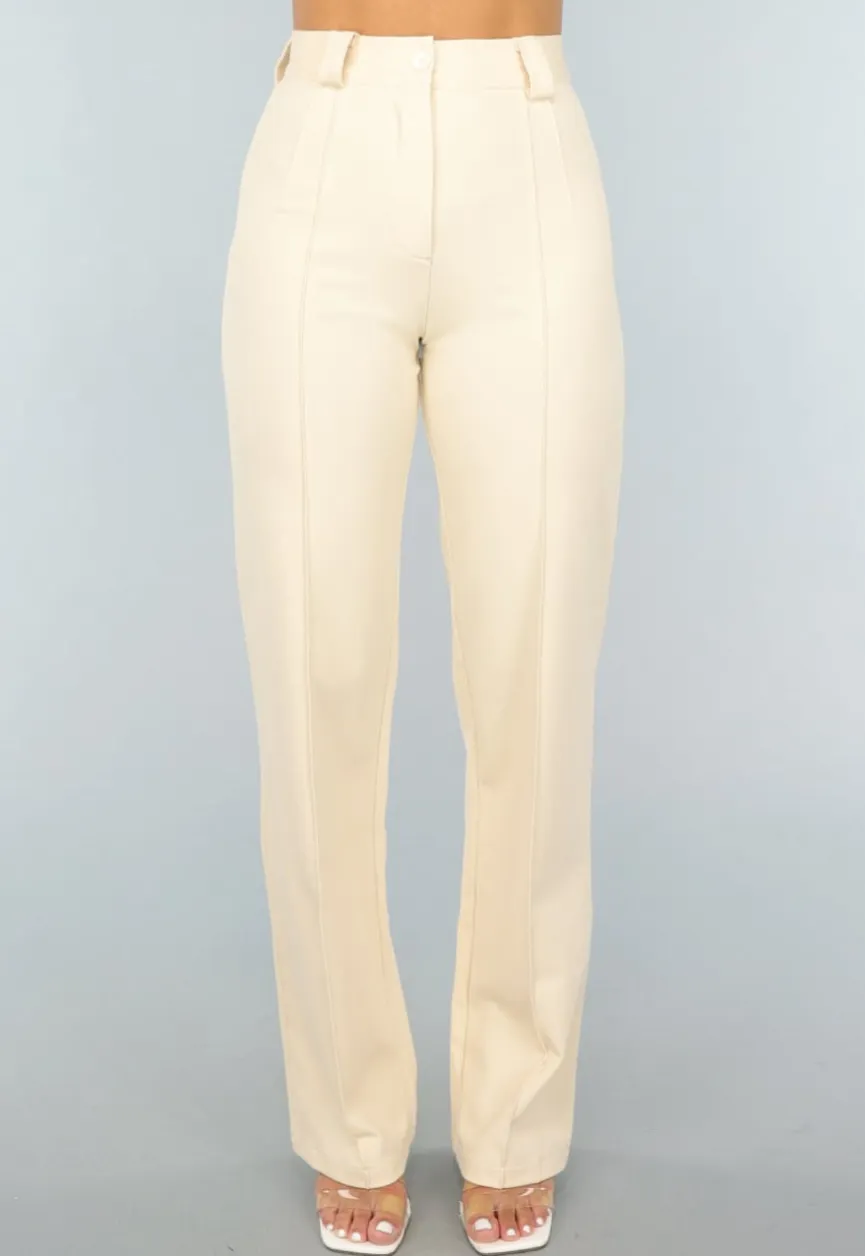 Elastische Straight Leg Pantalon in Beige