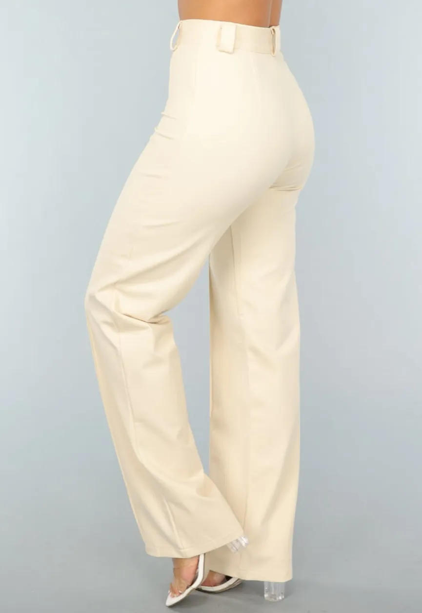 Elastische Straight Leg Pantalon in Beige