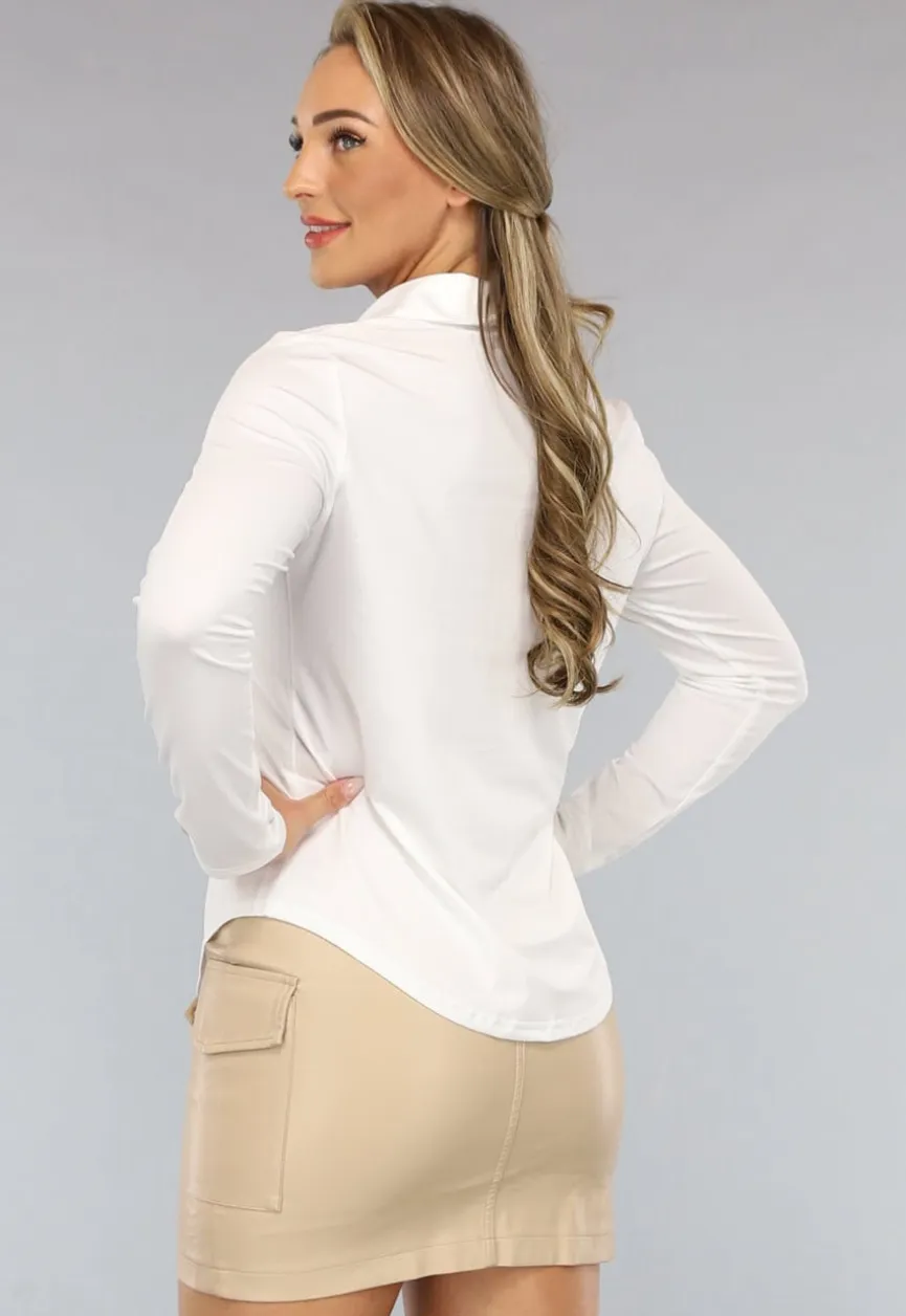 Elastische Witte Longsleeve Blouse