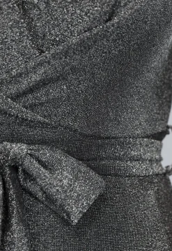 Elastische Zilveren Glitter Jumpsuit met Wijde Pijpen