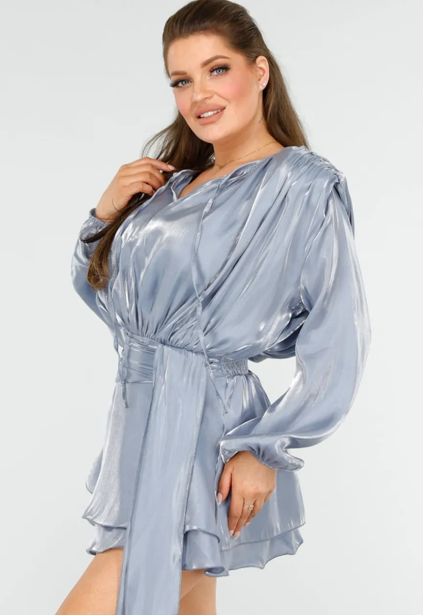 Elegante Glanzende Blauwe Mini Jurk