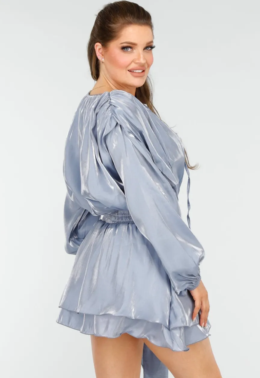 Elegante Glanzende Blauwe Mini Jurk