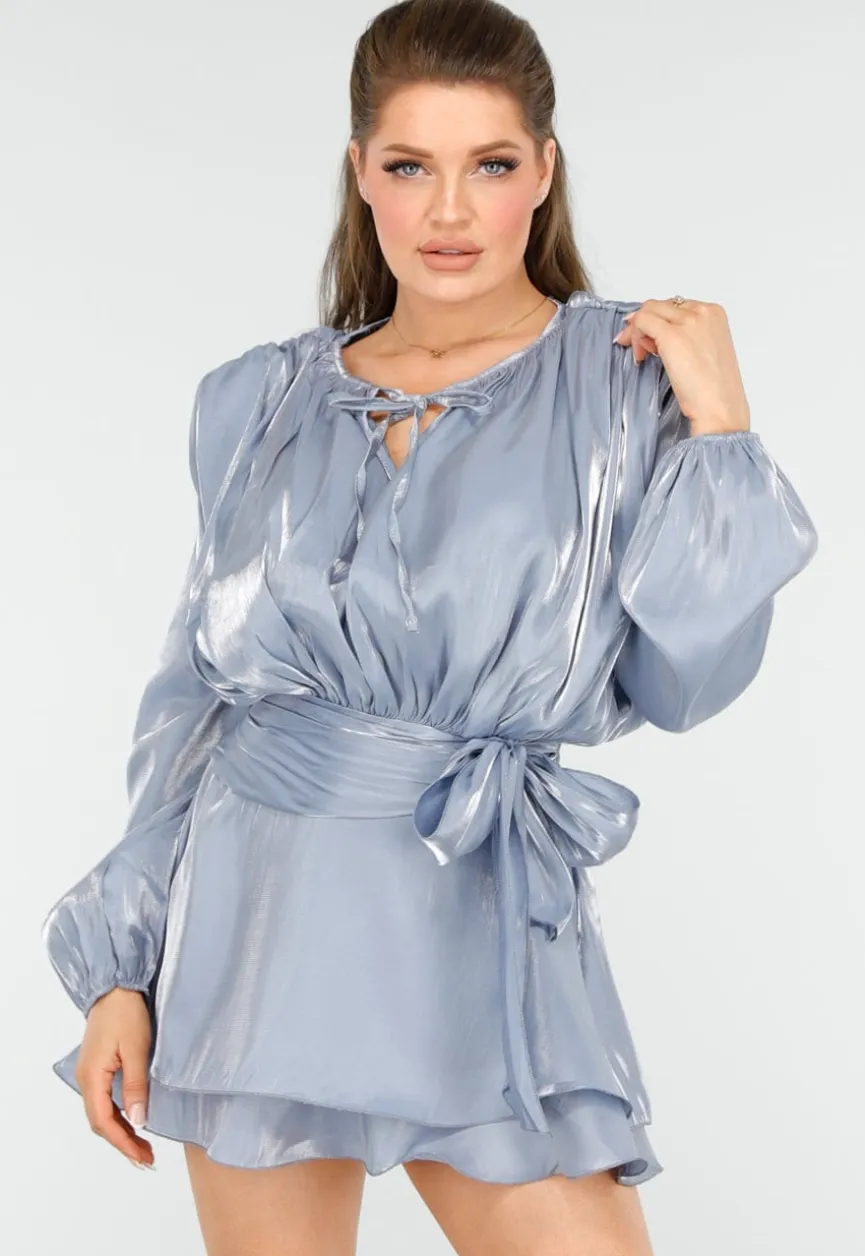 Elegante Glanzende Blauwe Mini Jurk