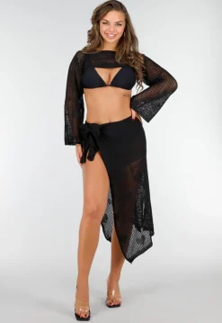 Elegant Zwart Gehaakte Strandcoverup Voor Stylish Zomerlook