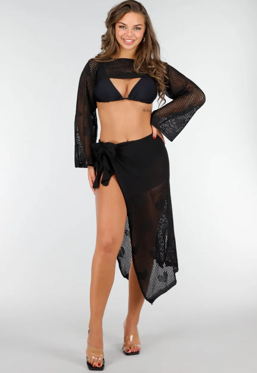 Elegant Zwart Gehaakte Strandcoverup Voor Stylish Zomerlook