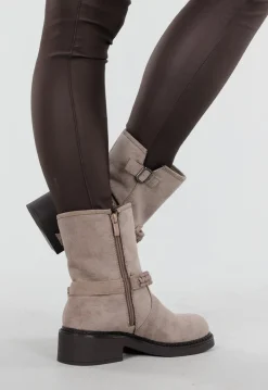 Enkellaarzen in Taupe Suède met Gevlochten Band