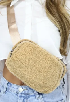 Faux Fur Beige Fanny Pack