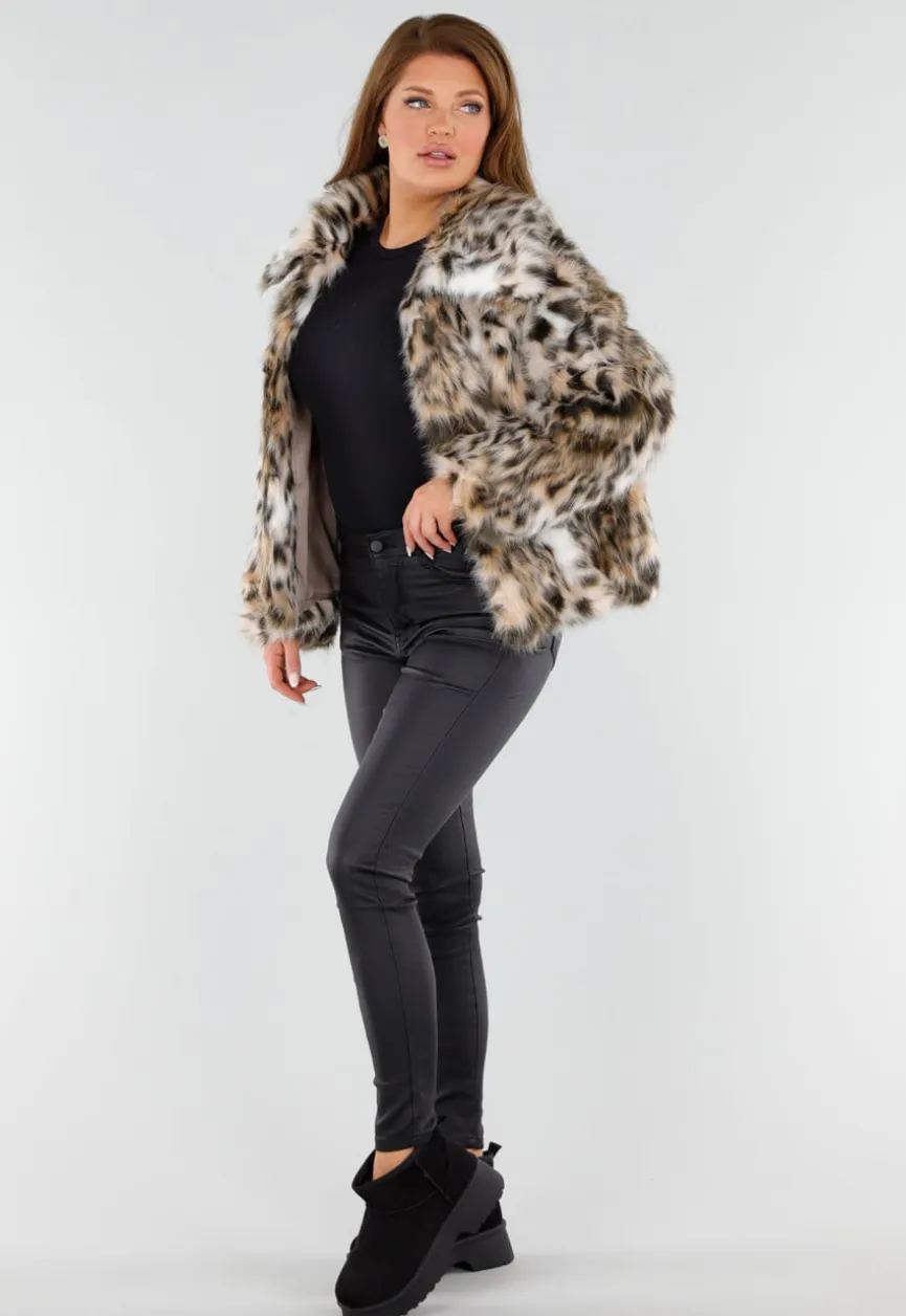Faux Fur Jas met Luipaardprint en Kraag