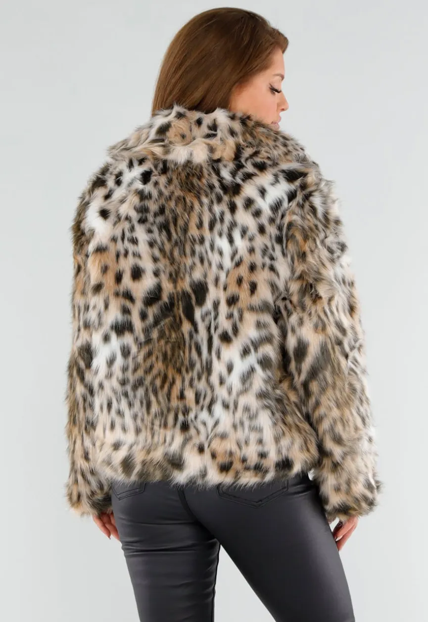 Faux Fur Jas met Luipaardprint en Kraag