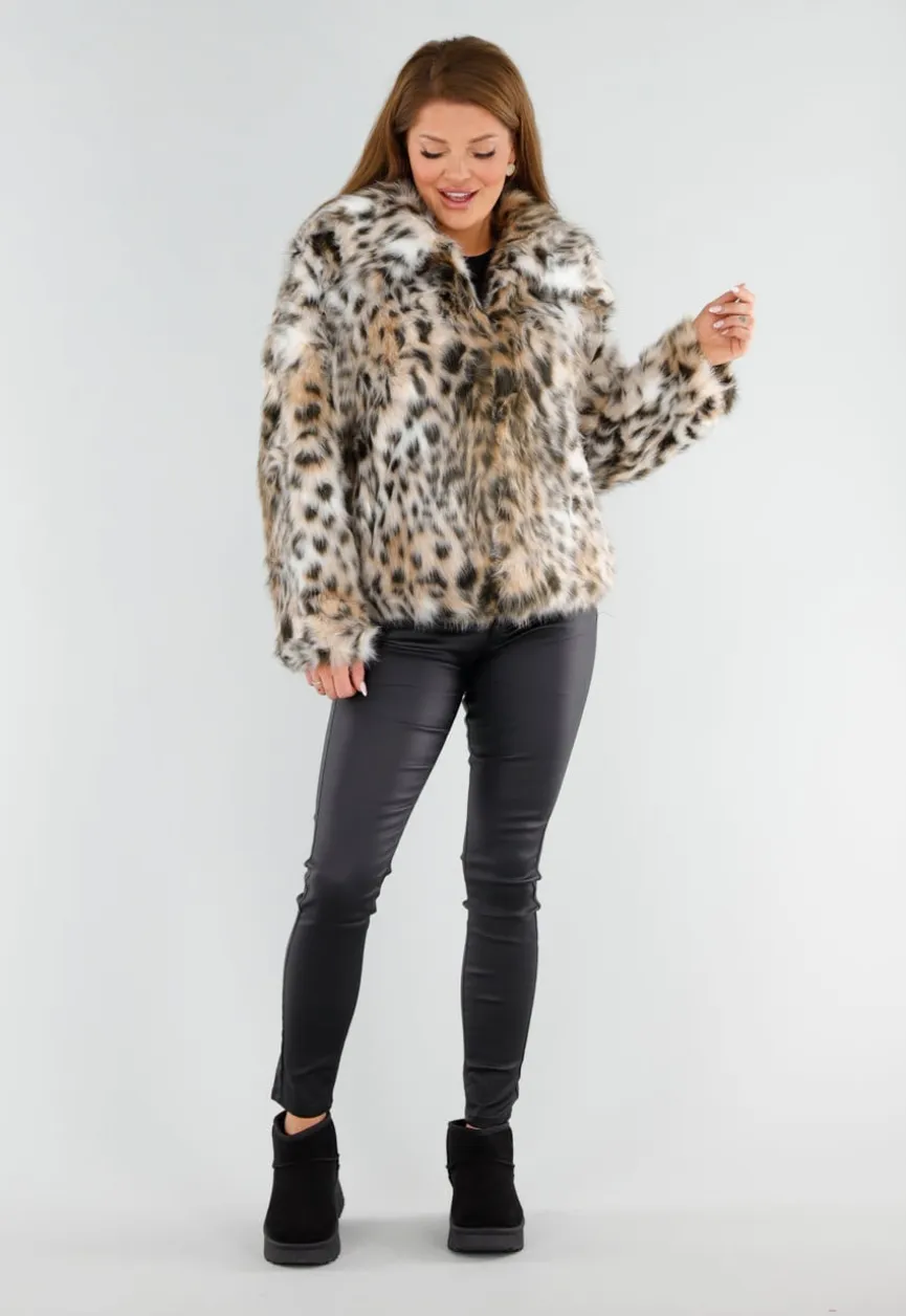 Faux Fur Jas met Luipaardprint en Kraag