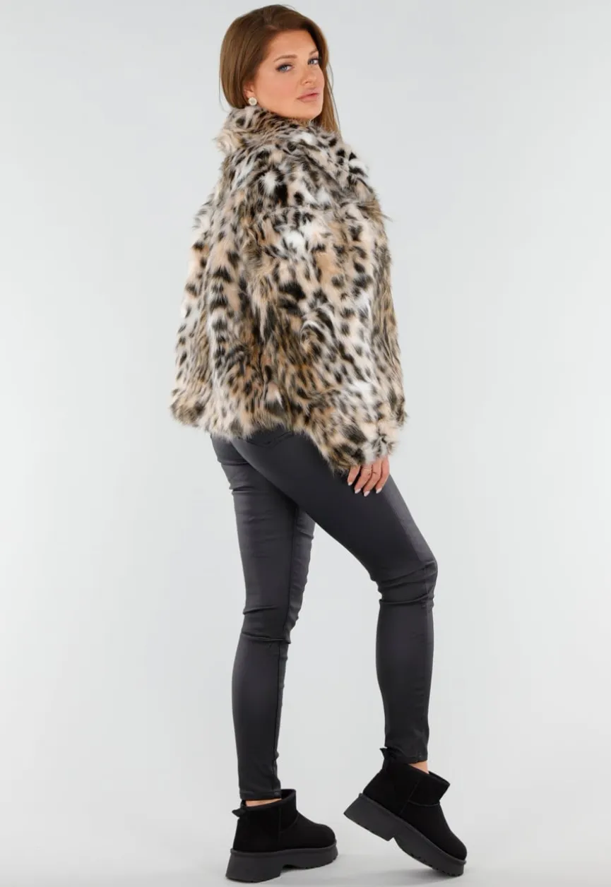 Faux Fur Jas met Luipaardprint en Kraag