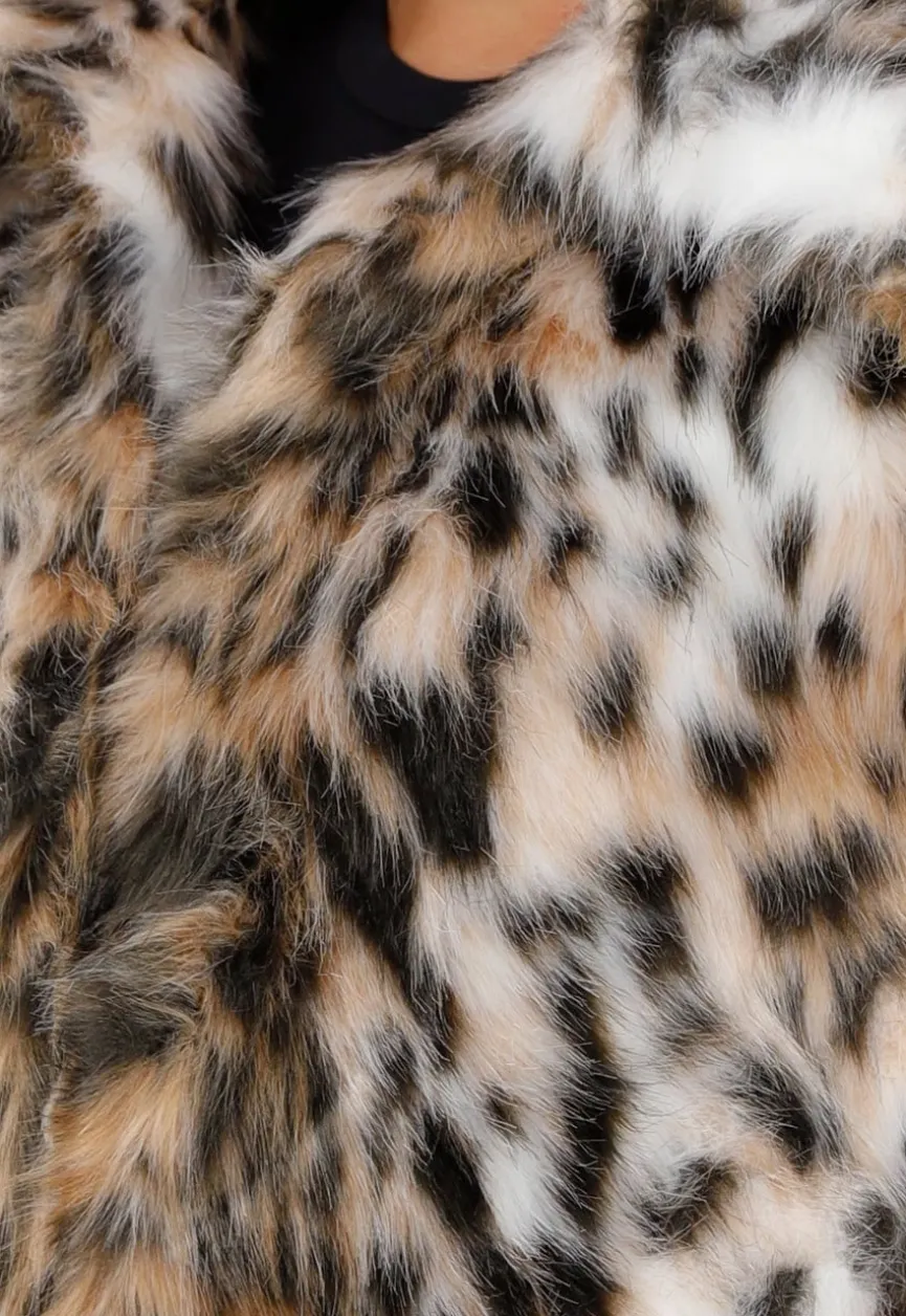 Faux Fur Jas met Luipaardprint en Kraag