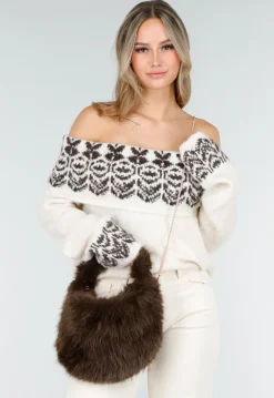 Faux Fur Tas met Gouden Schouderketting
