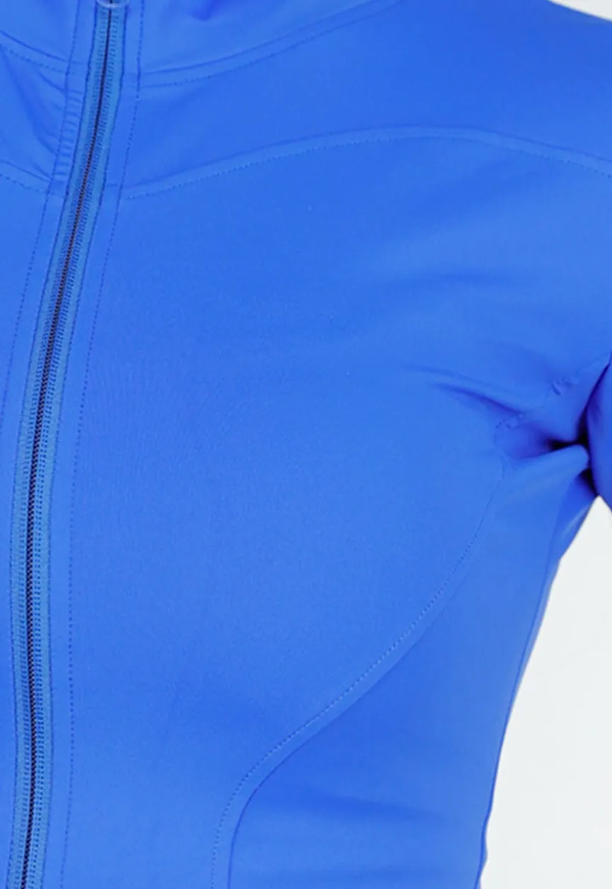 Felblauwe Sportset met Ritssluiting Jasje en Corrigerende Short met Hoge Taille