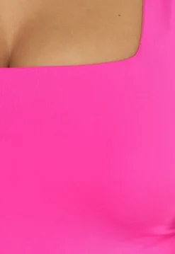 Fel Roze Mouwloze Body met Vierkante Hals