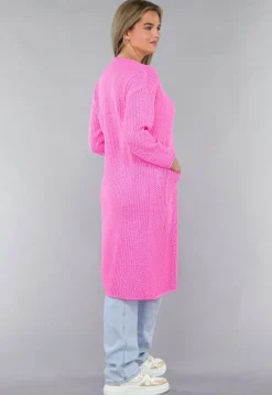 Felroze Oversized Gebreide Cardigan met Gouden Knopen